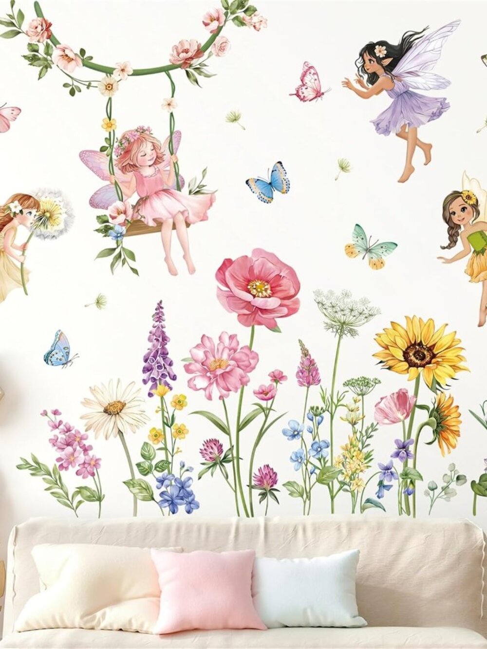 Flower Fairy Butterfly with Wildflower Wall Decals Stickers
